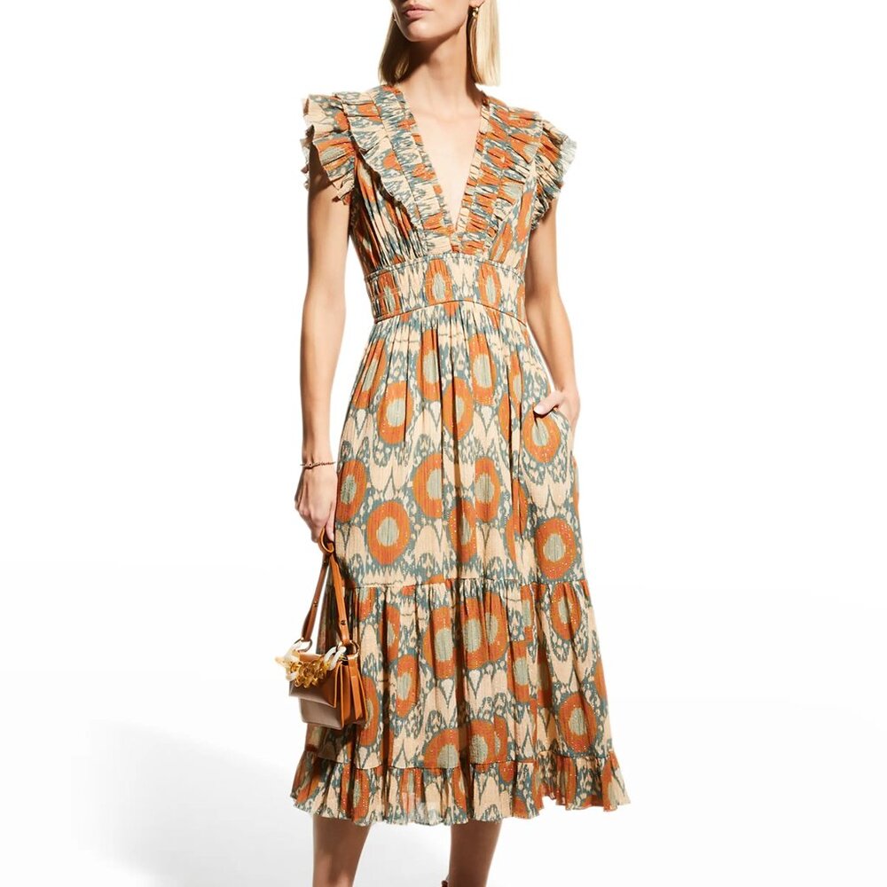 Ulla Johnson "Samara" printed dress nimbus with gold thread details Size 2